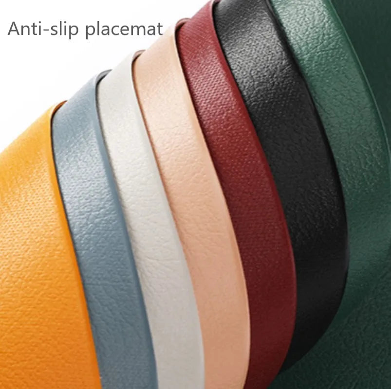 PU Leather Placemats and Coasters Set of 4 Waterproof Heat-Resistant - Black