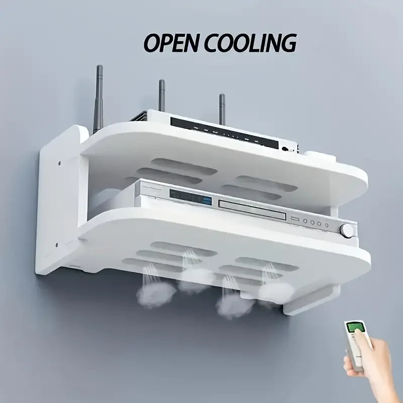 Wifi Routers Hanging Shelf Power Strip Multi Outlet TV Top Boxes Cable Hidden Floating Racks Wall Mount Holder Storage Organizer