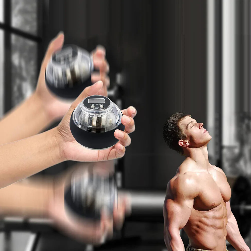 Wrist Power Gyro Ball Self Starting Forearm Strength Trainer LCD Display Grip Exercise Tool - Black