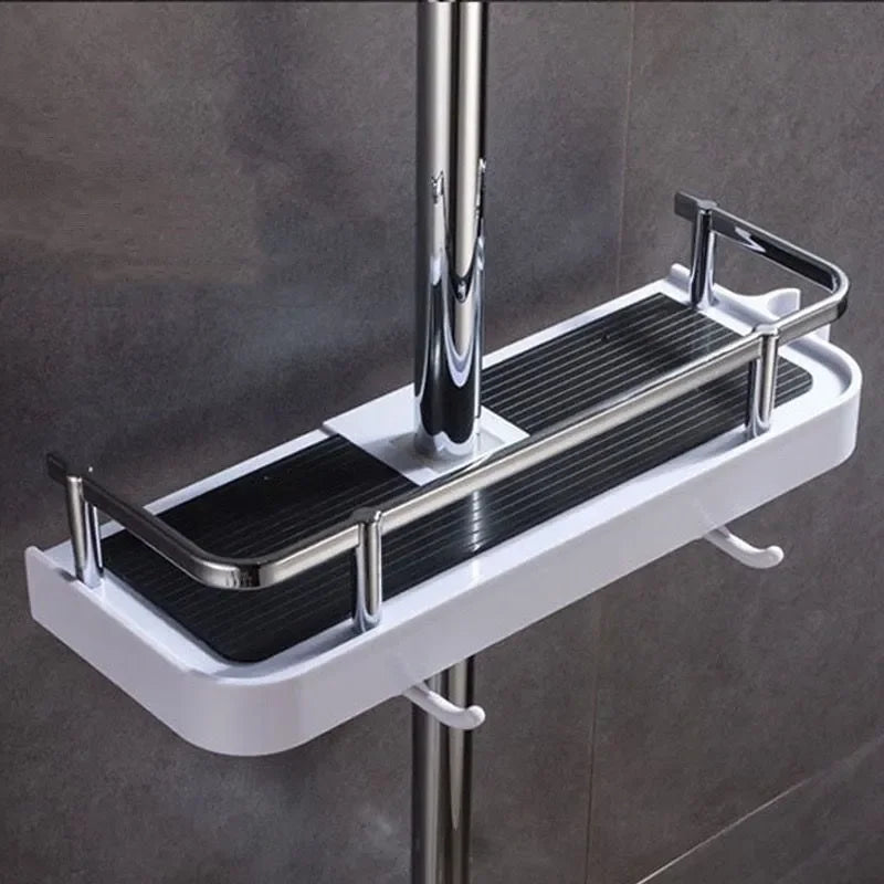 Bathroom Shower Shelf 24cm No-Drill Pole Mounted Drainage Storage Rack Adjustable - White