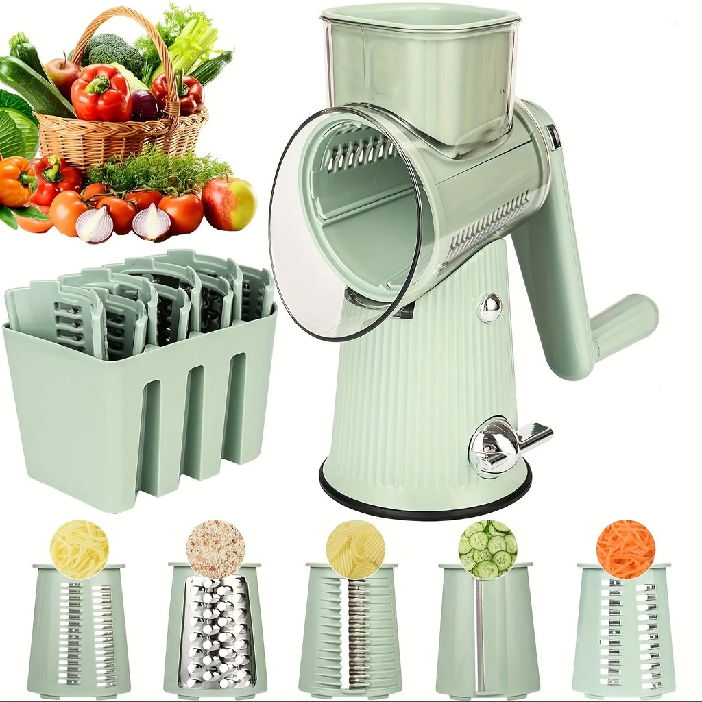 Rotary Cheese Mill 5-in-1 Manual Vegetable Slicer and Shredder – Green