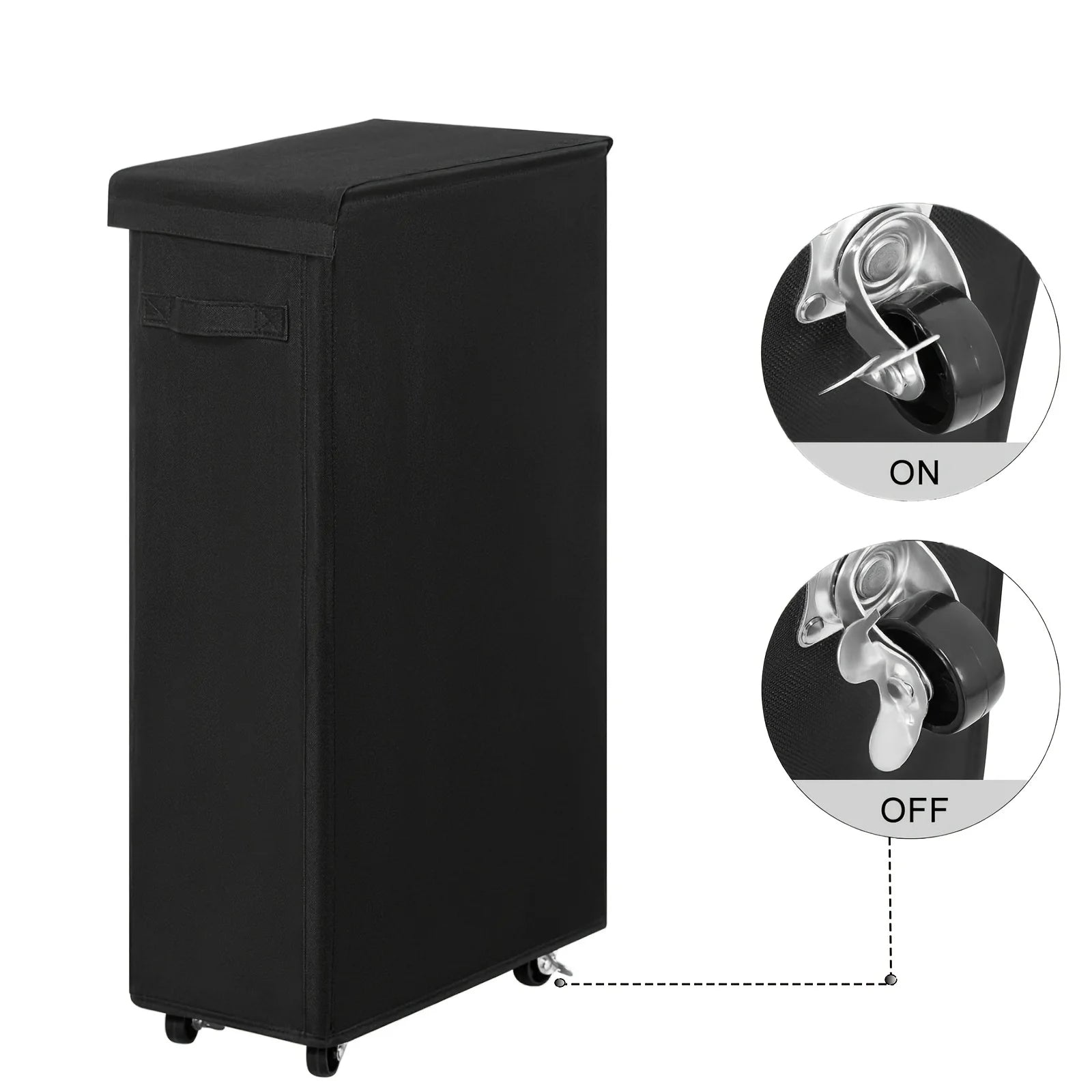 Laundry Basket 1PC Wheeled Oxford Hamper with Lid Handles Portable Storage - Black
