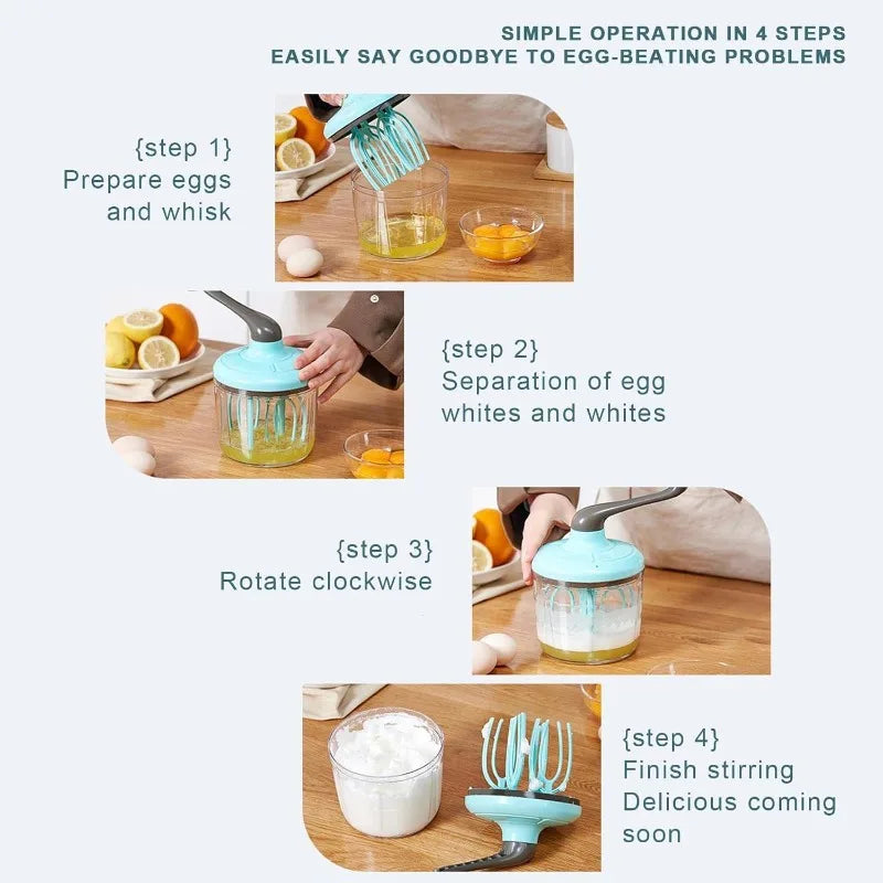 Manual Hand Crank Egg Beater Food Mixer Cream Whisk with Non-Slip Base – Green