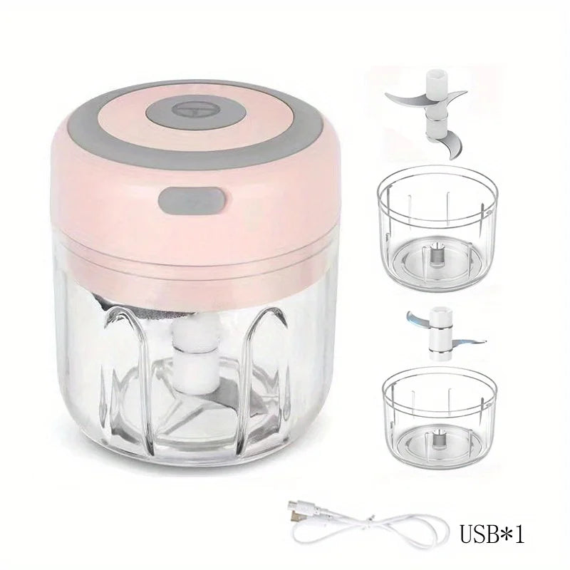 Electric Mini Garlic Chopper USB Rechargeable Food Processor Vegetable Onion Mincer – Pink