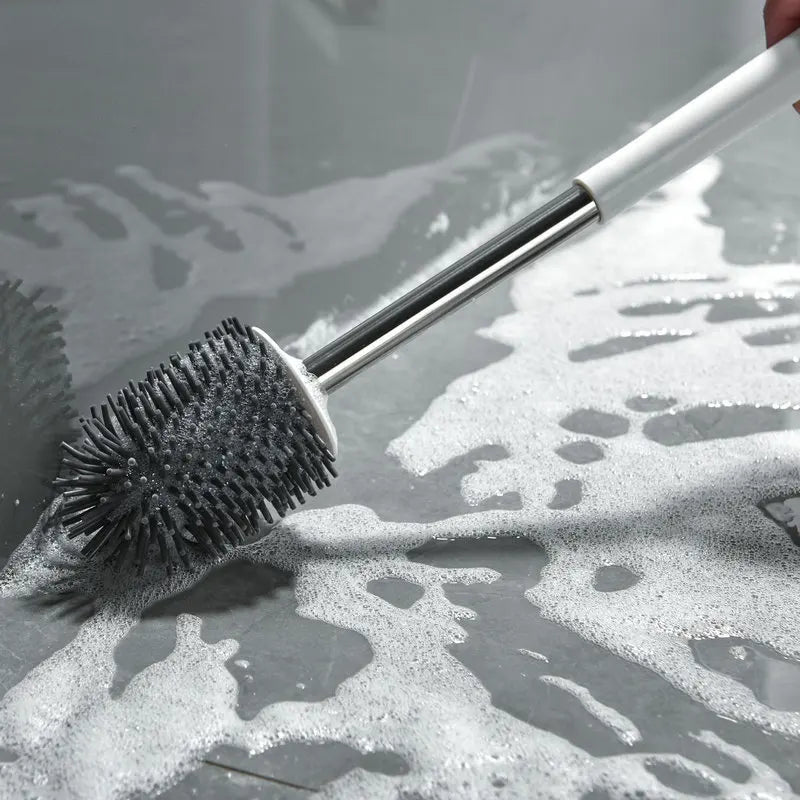Silicone TPR Toilet Brush with Tweezers Wall Mounted Bathroom Cleaning Brush Set – Trapezoid
