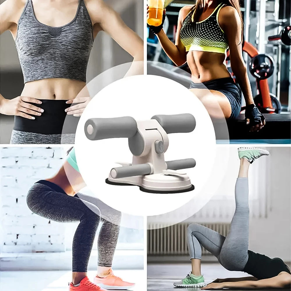 Sit Up Bar Portable Adjustable Suction Cup Abdominal Trainer Foot Holder Device - Grey