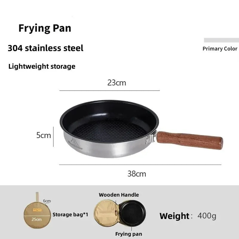 Frying Pan Stainless Steel Non Stick Portable Outdoor Cooking Pan with Detachable Handle