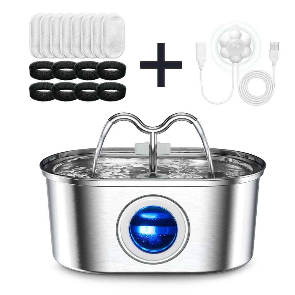 Cat Drinking Fountain 3.2L Stainless Steel Automatic Water Dispenser with Filtered Flow for Daily Hydration