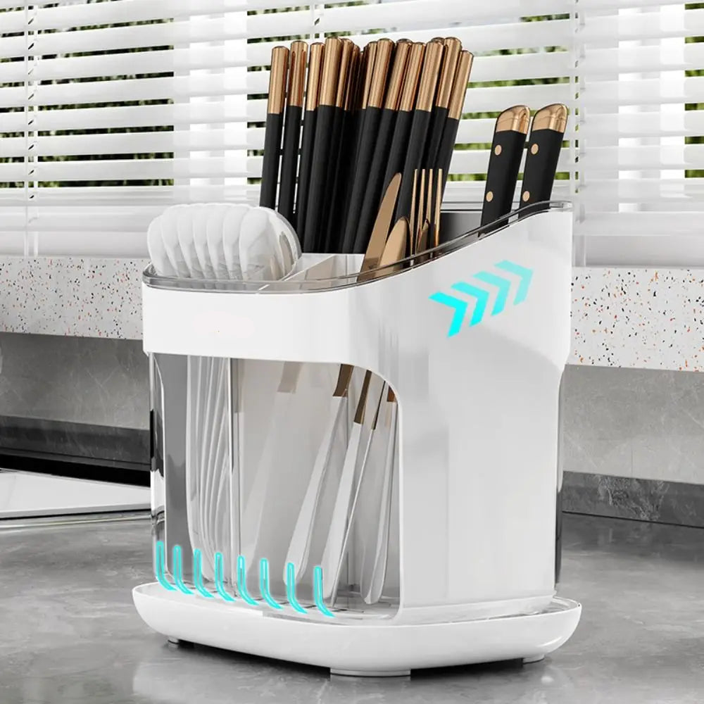 Large Capacity Chopstick Holder Cutlery Organizer with Drainage Tray and Detachable Storage Box – Green
