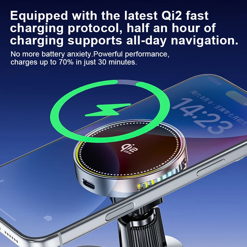 Car Phone Holder Qi2 25W Wireless Charging Vent Mount RGB with Charger - Black
