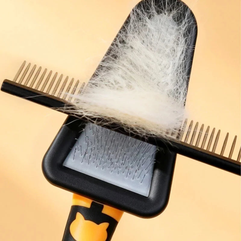 Pet Grooming Brush Stainless Steel Triangle Comb Soft Handle Hair Remover Tool - Purple