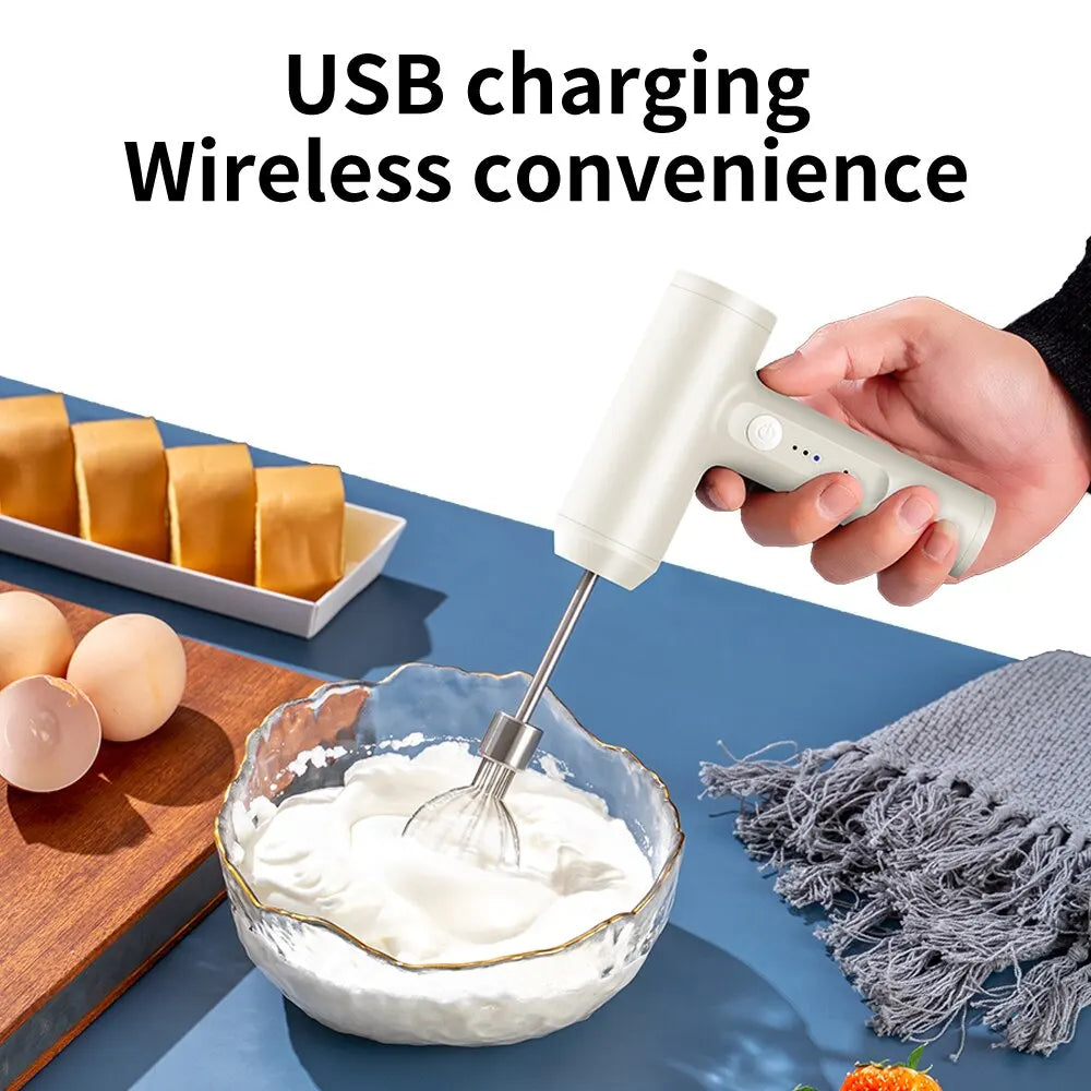 Electric Food Mixer 3 Speed USB Rechargeable Stainless Steel Handheld Whisk Mixer – White