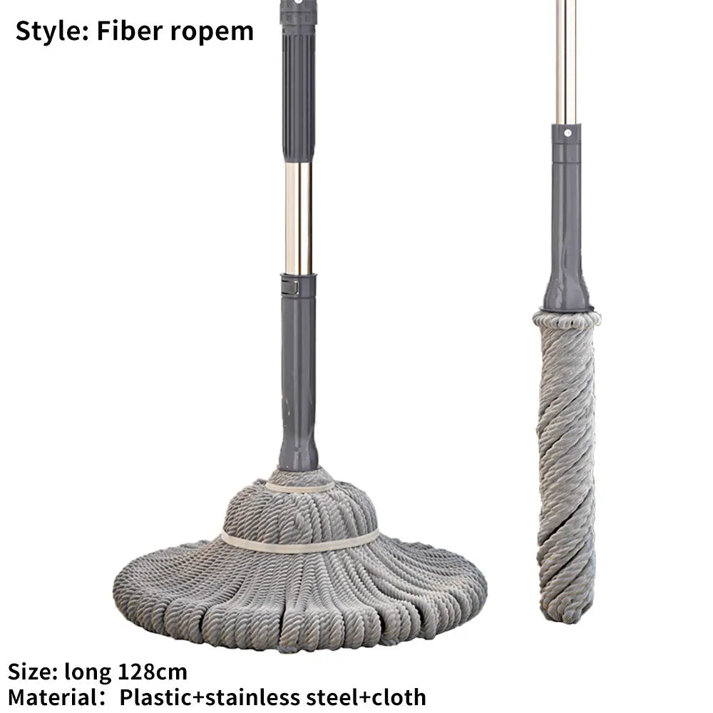 Rotating Self-Twisting Mop with Telescopic Handle 128cm Hands-Free Cleaning - Fiber Ropem