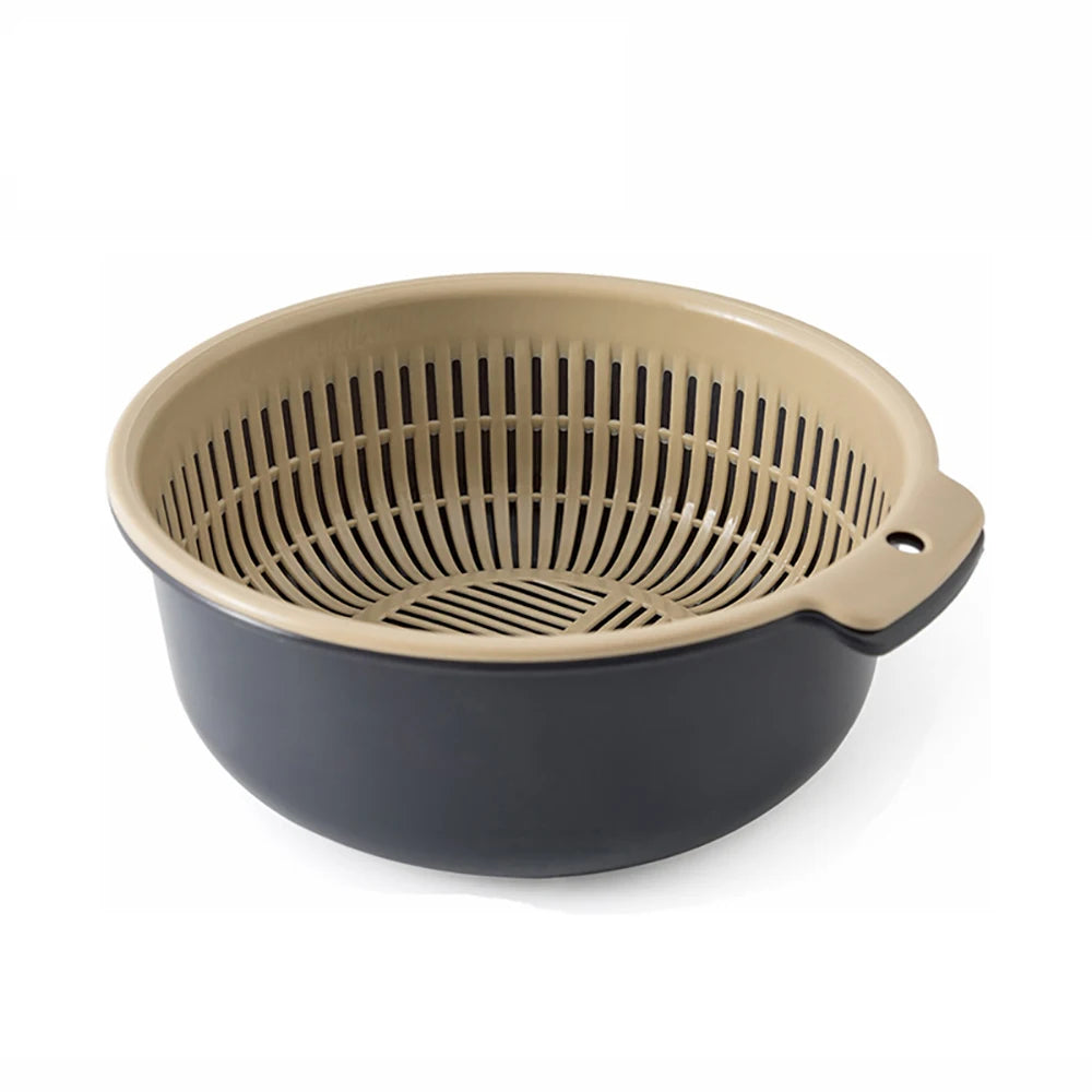 Double Layer Fruit and Vegetable Washing Basket Drain Tray – Grey