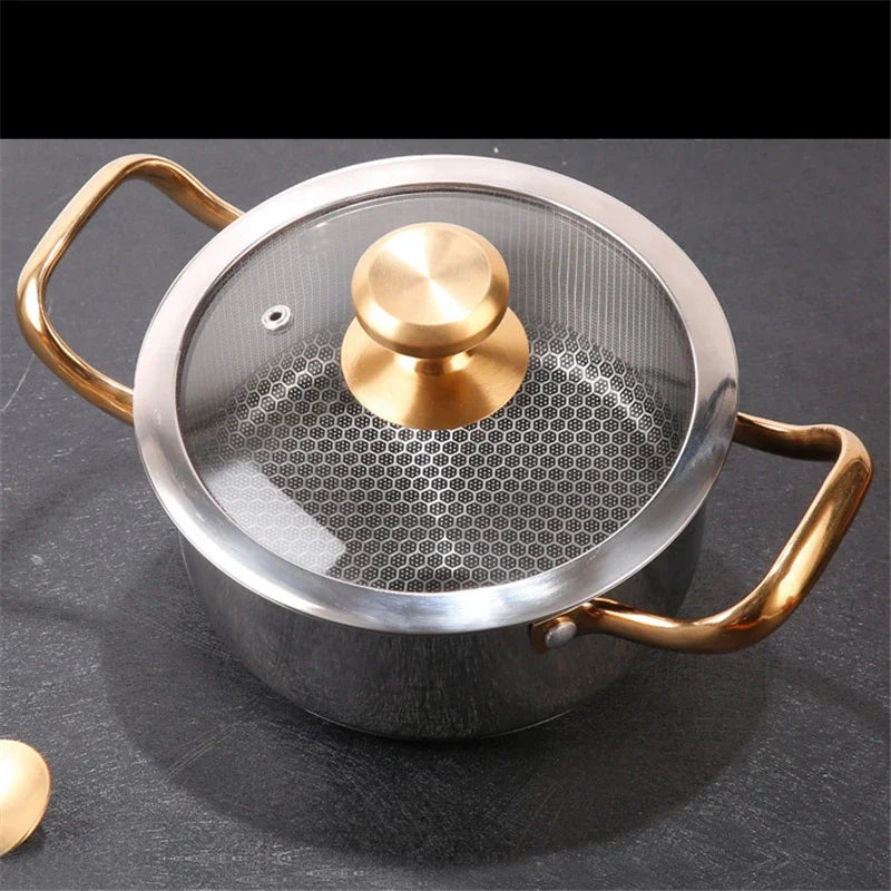 Hot Pot Set 22cm Stainless Steel Soup Pot with Heating Stove and Glass Lid