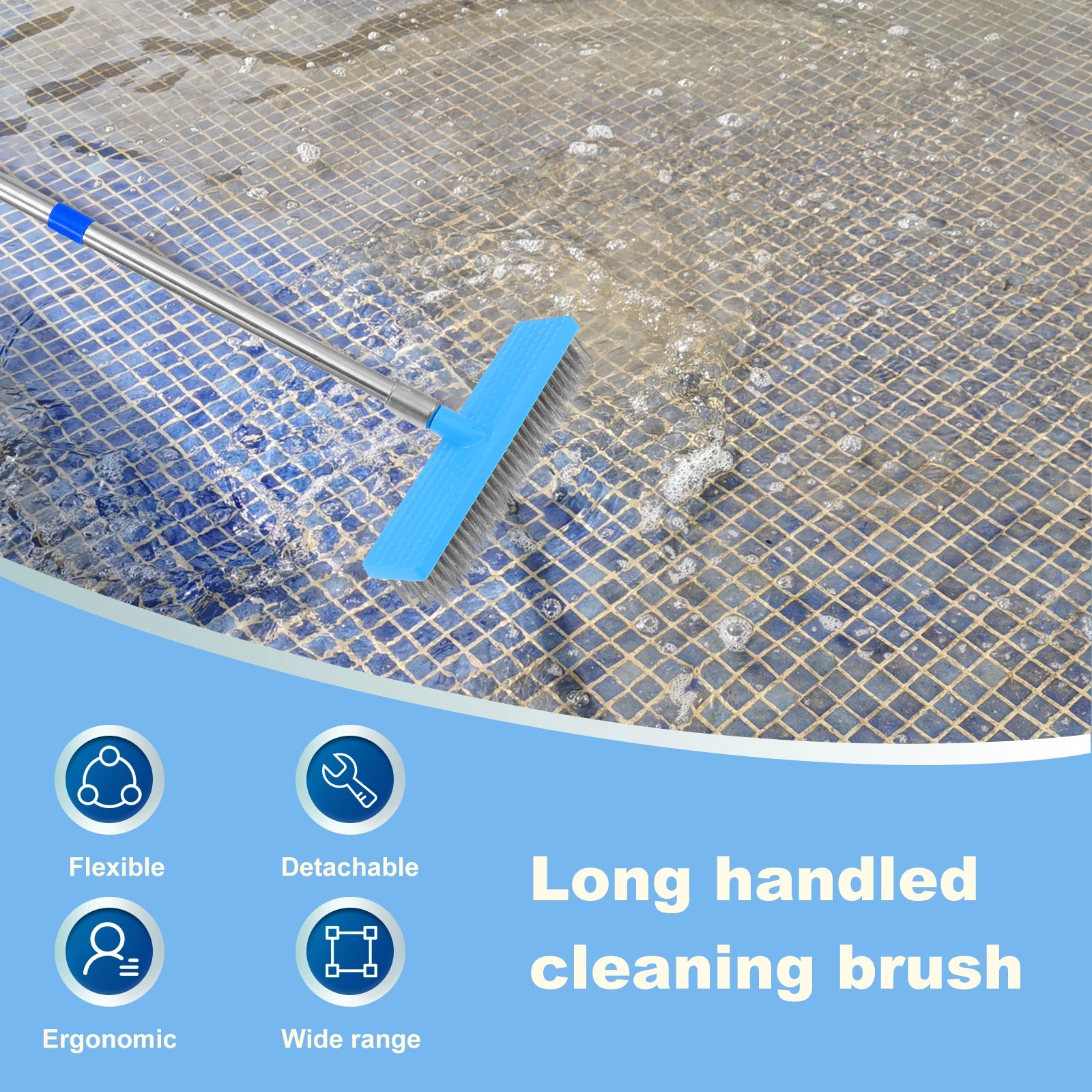 Deck Scrub Brush Long Handle Stainless Steel Wire Floor Cleaning Brush - Blue