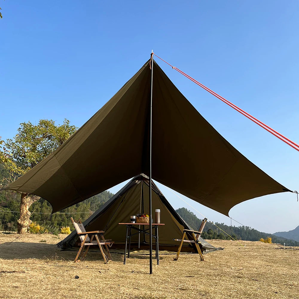 Canvas Double Camping Hammock with Curved Wooden Poles 220×150cm Outdoor Swing Bed - Green