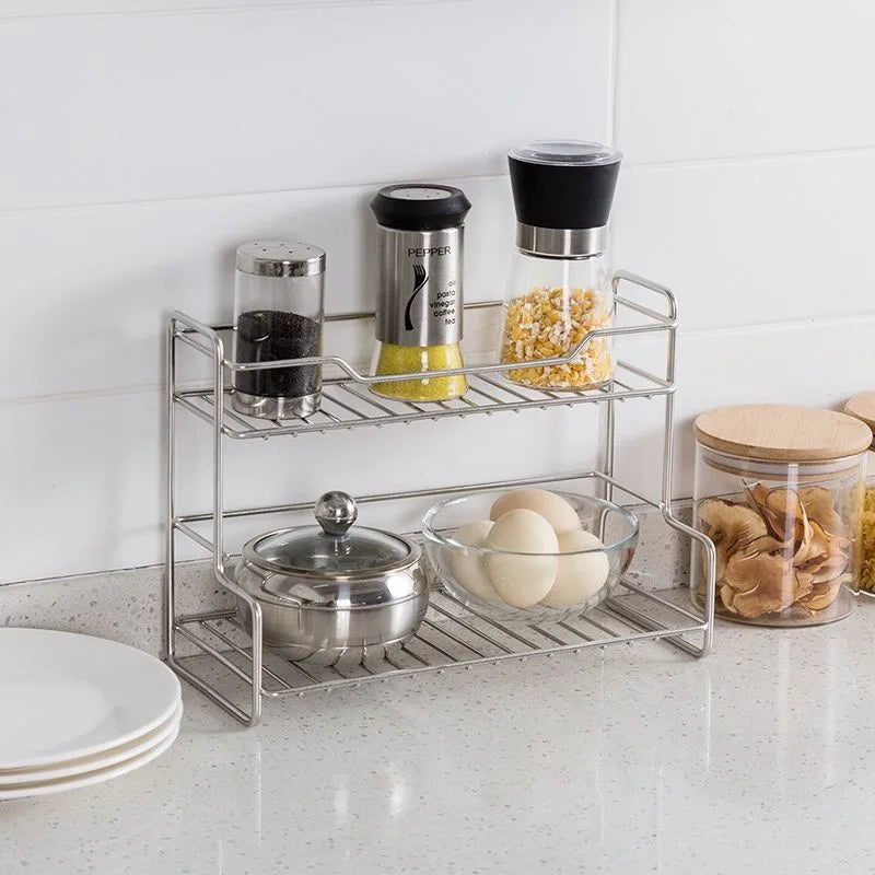 Kitchen Countertop Storage Rack Metal Reusable Spice Shelf Bathroom Toiletry Basket Organiser