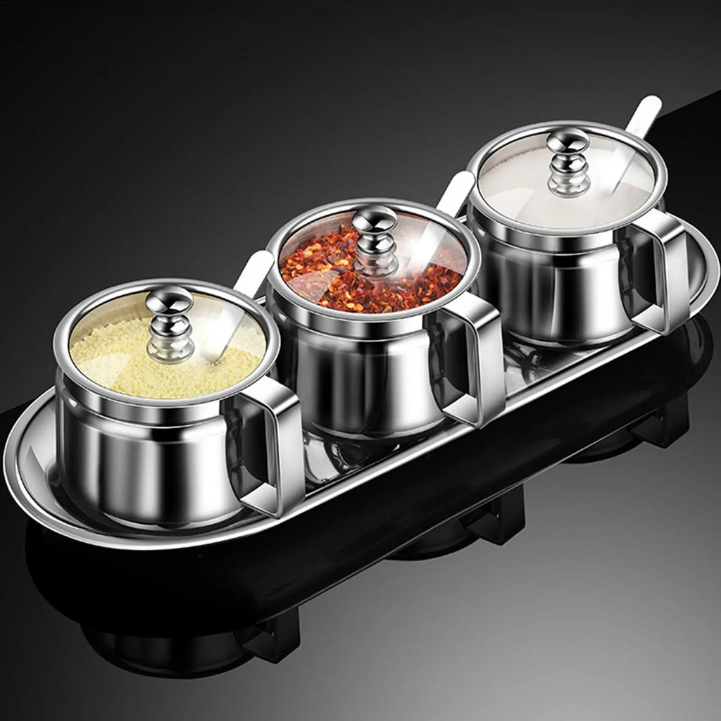 Ghee Container 500 mL Stainless Steel Storage Jar with Lid and Spoon for Kitchen Seasonings