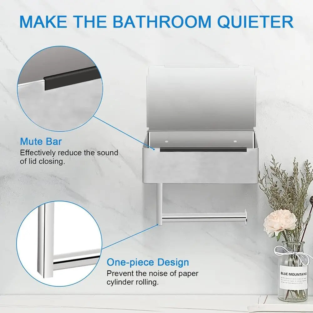 Toilet Paper Holder Stainless Steel Wall Mounted Tissue Holder with Shelf Wipes Storage Box