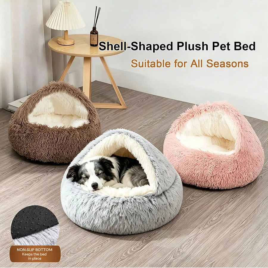Cat Cave Bed 50 cm Plush Semi-Enclosed Pet Nest for Cats and Small Dogs - Grey