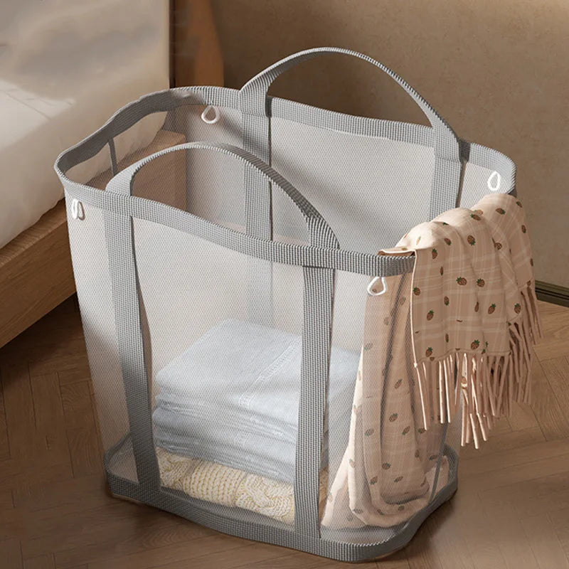 Foldable Mesh Laundry Basket Large Capacity Portable Clothes Hamper with Handles – Grey