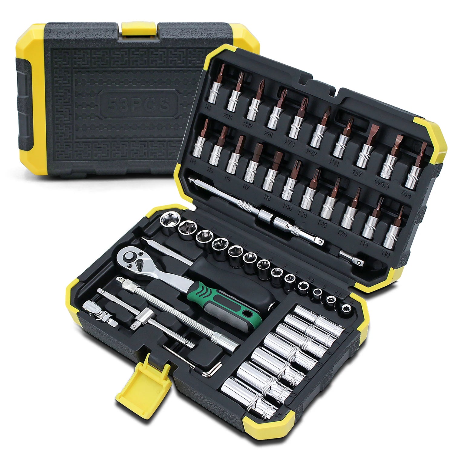 Socket Ratchet Wrench Set Heavy Duty 53pcs 1/4 Drive Multi Function Tool Kit with Storage Case