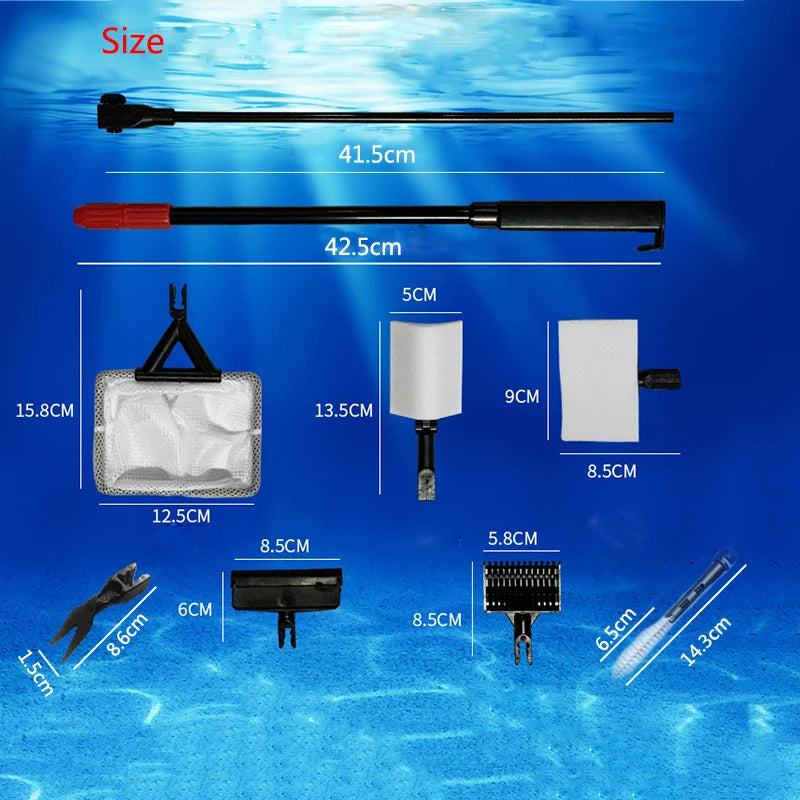 Aquarium Cleaning Kit Fish Tank Tools Set with Scraper Net Sponge 7 in 1