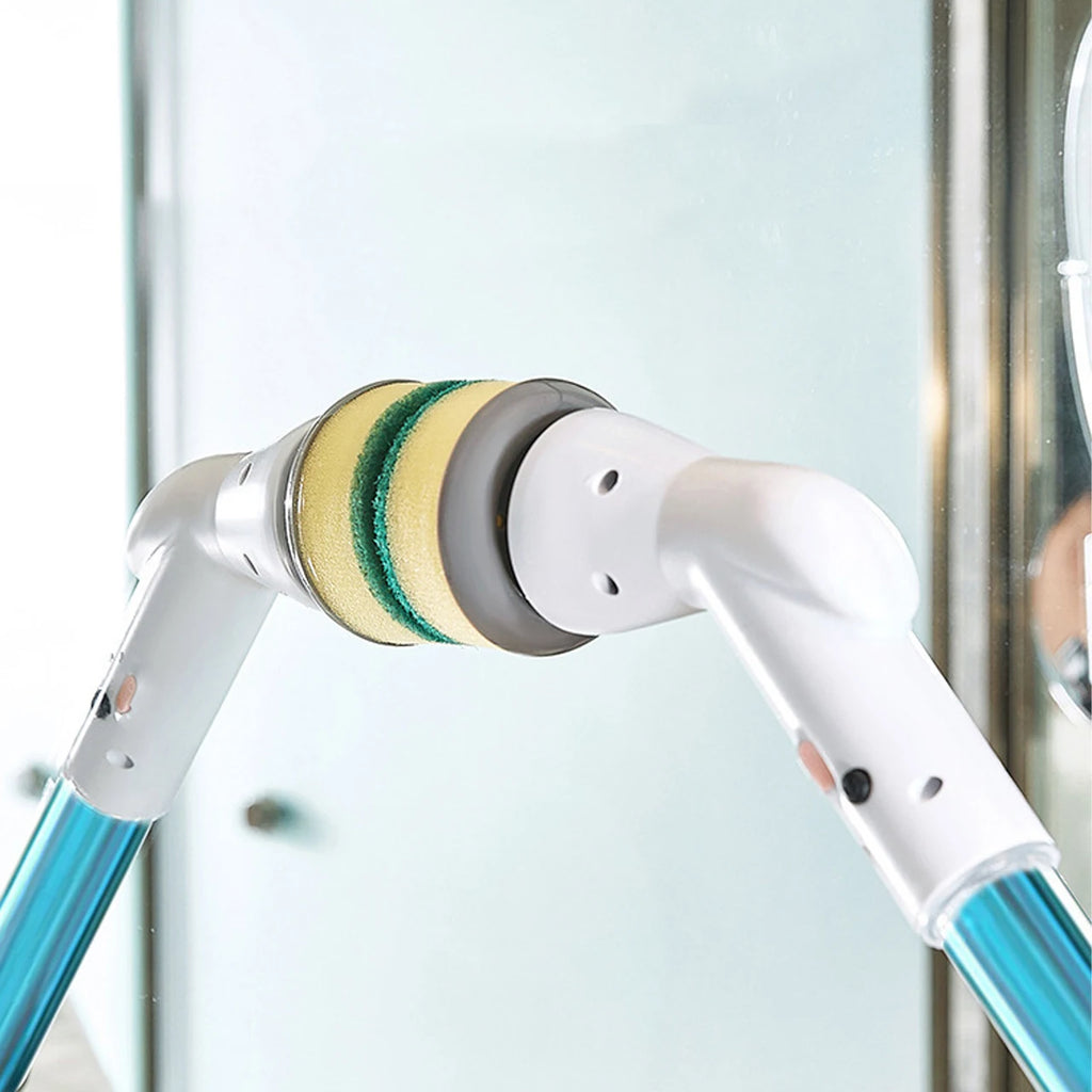 Cordless Electric Cleaning Brush Rotary Scrubber with Extension Handle Adjustable Speed - White