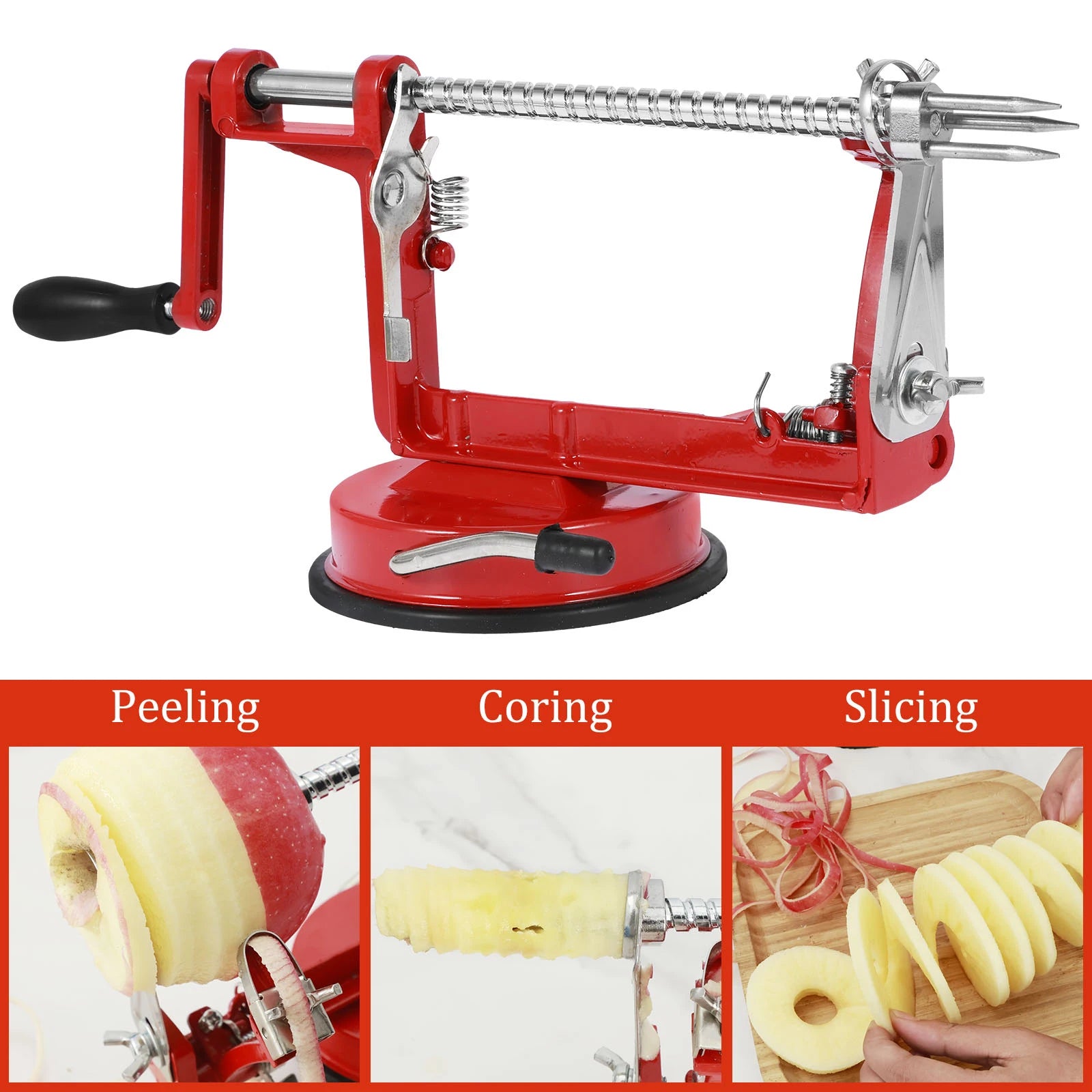 Fruit Peeler 30cm Hand Crank 3 in 1 Stainless Steel Peeling Slicing Coring Kitchen Tool