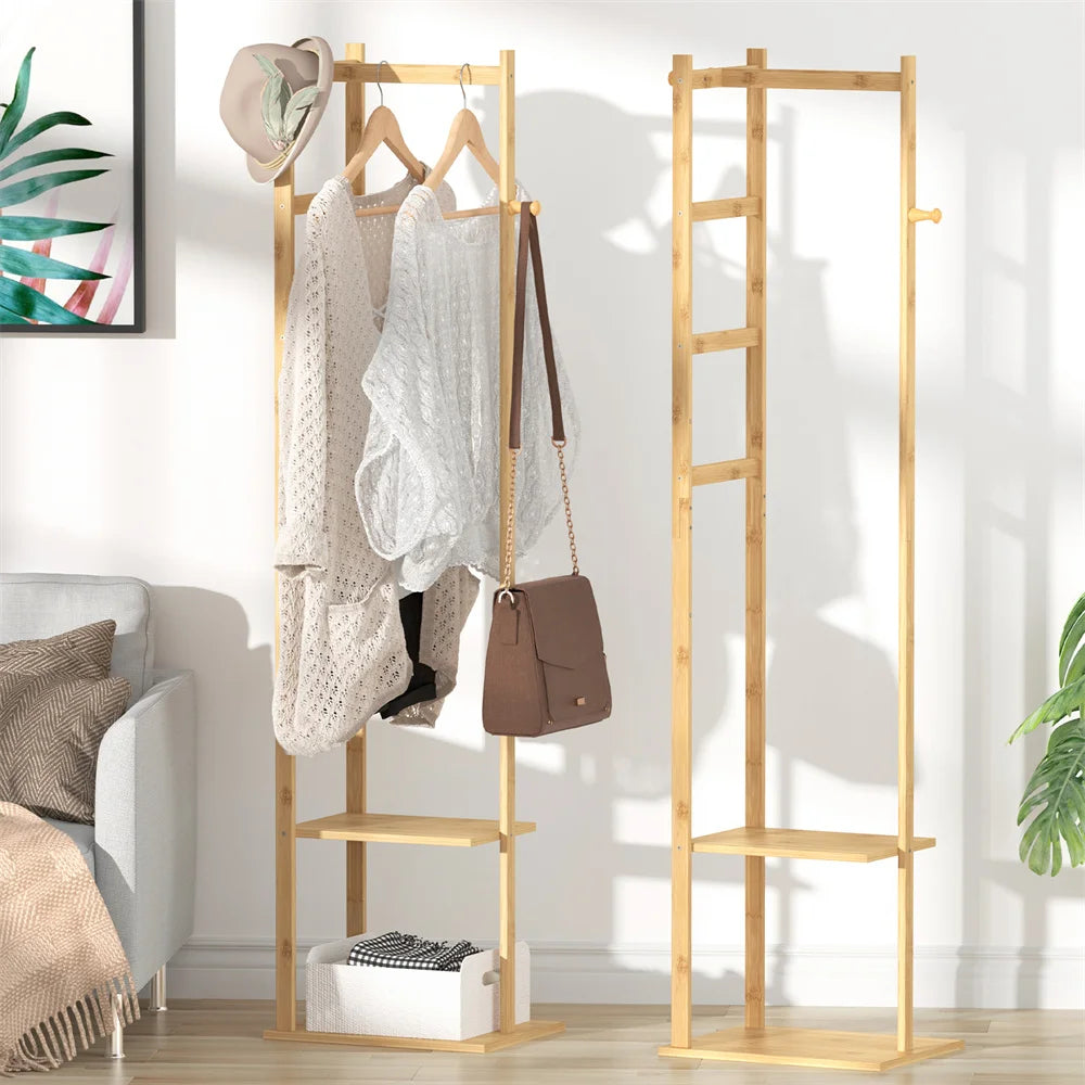 Garment Rack 155cm Bamboo Corner Freestanding Coat Tree Organiser – Yellow