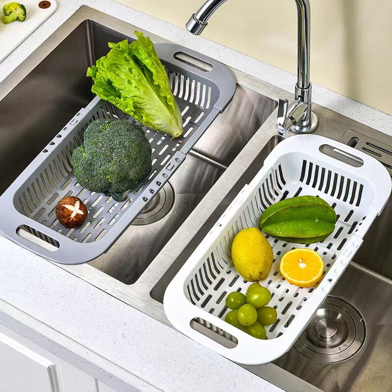 Retractable Sink Colander Adjustable Fruit Vegetable Drain Basket Kitchen Strainer – Blue