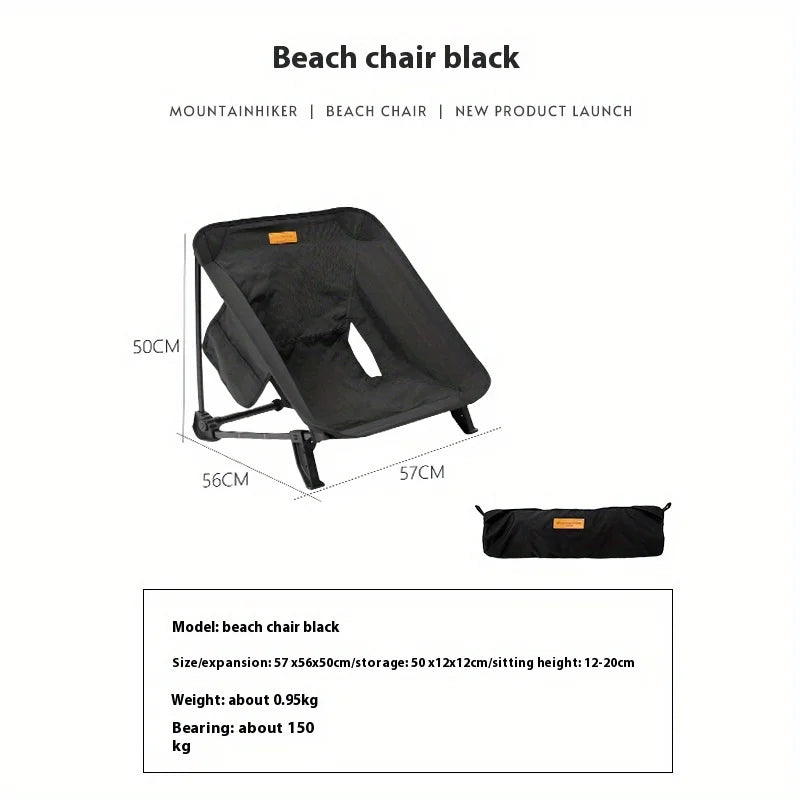 Camping Folding Chair Aluminum Alloy Ultra Lightweight Beach Seat - Black