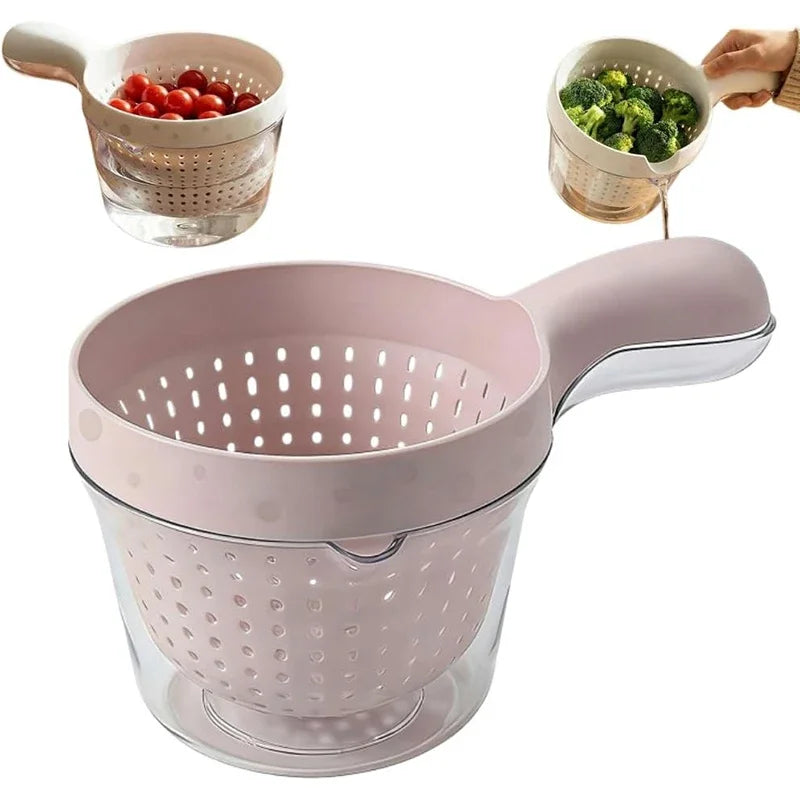 2-in-1 Vegetable Fruit Washing Drainage Basket Colander Mixing Bowl - Pink