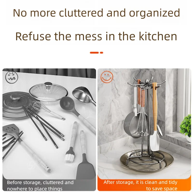 Rotating Kitchen Utensil Holder with Drip Tray 360° Metal Countertop Storage Rack – Black