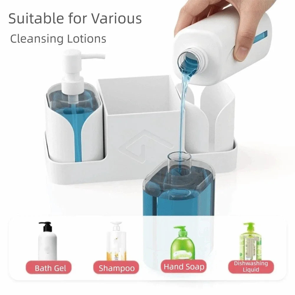 2 in 1 Kitchen Soap Dispenser with Sponge Holder Refillable Sink Caddy and Storage Tray – White
