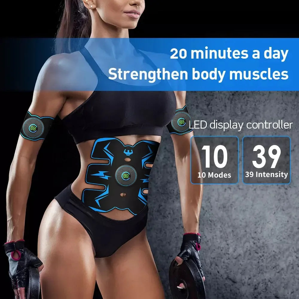 EMS Muscle Stimulator Wireless Abdominal Trainer Rechargeable Fitness Toning Device - Blue