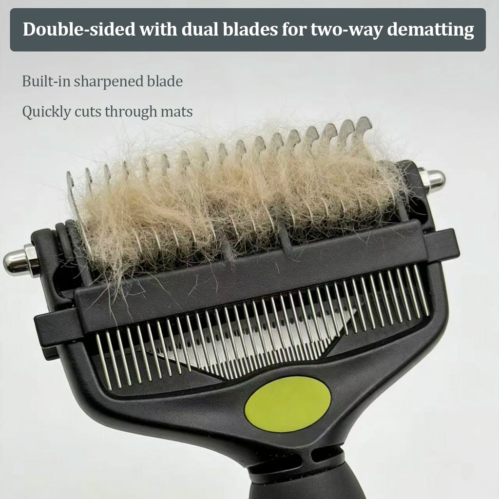 Pet Grooming Comb 3 in 1 Stainless Steel Undercoat Rake Shedding Detangling Brush for Dogs - Blue