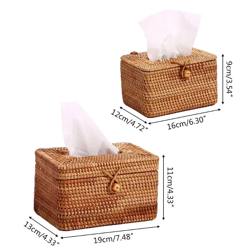 Tissue Box Handmade Rattan Woven Cover Holder for Bathroom Home Office - Large