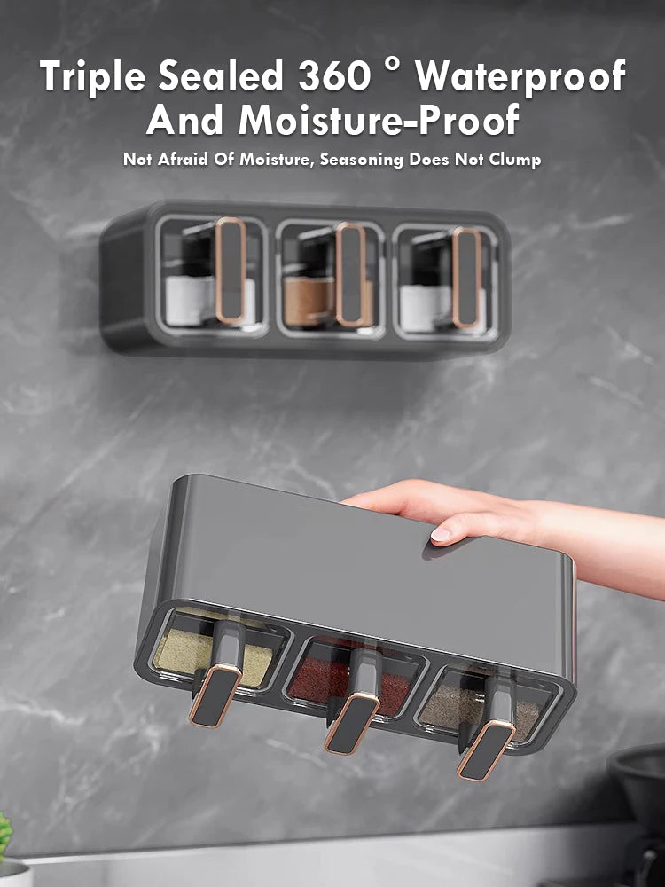Seasoning Box 2 Compartment Wall Mounted Spice Storage Container Sealed Organiser – White