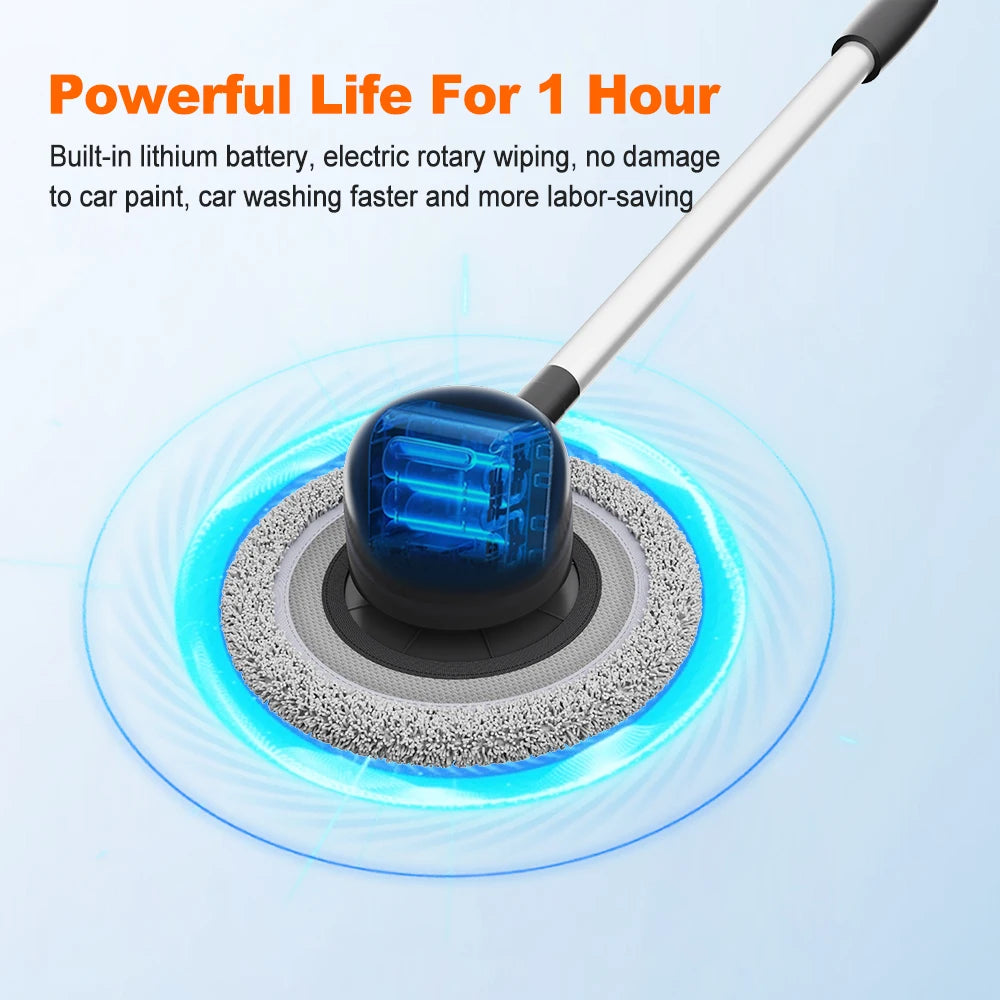 Electric Car Wash Mop with Telescopic Handle 40–110cm Rotating Cleaning Brush Waterproof Gray