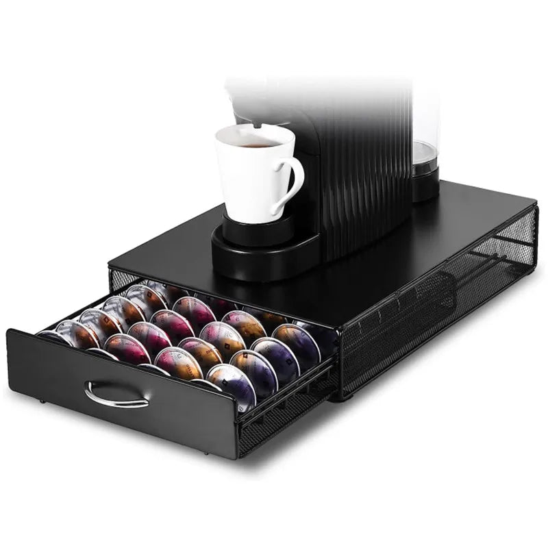Coffee Capsule Holder Drawer 40 Pod Metal Storage Rack 39cm – Black