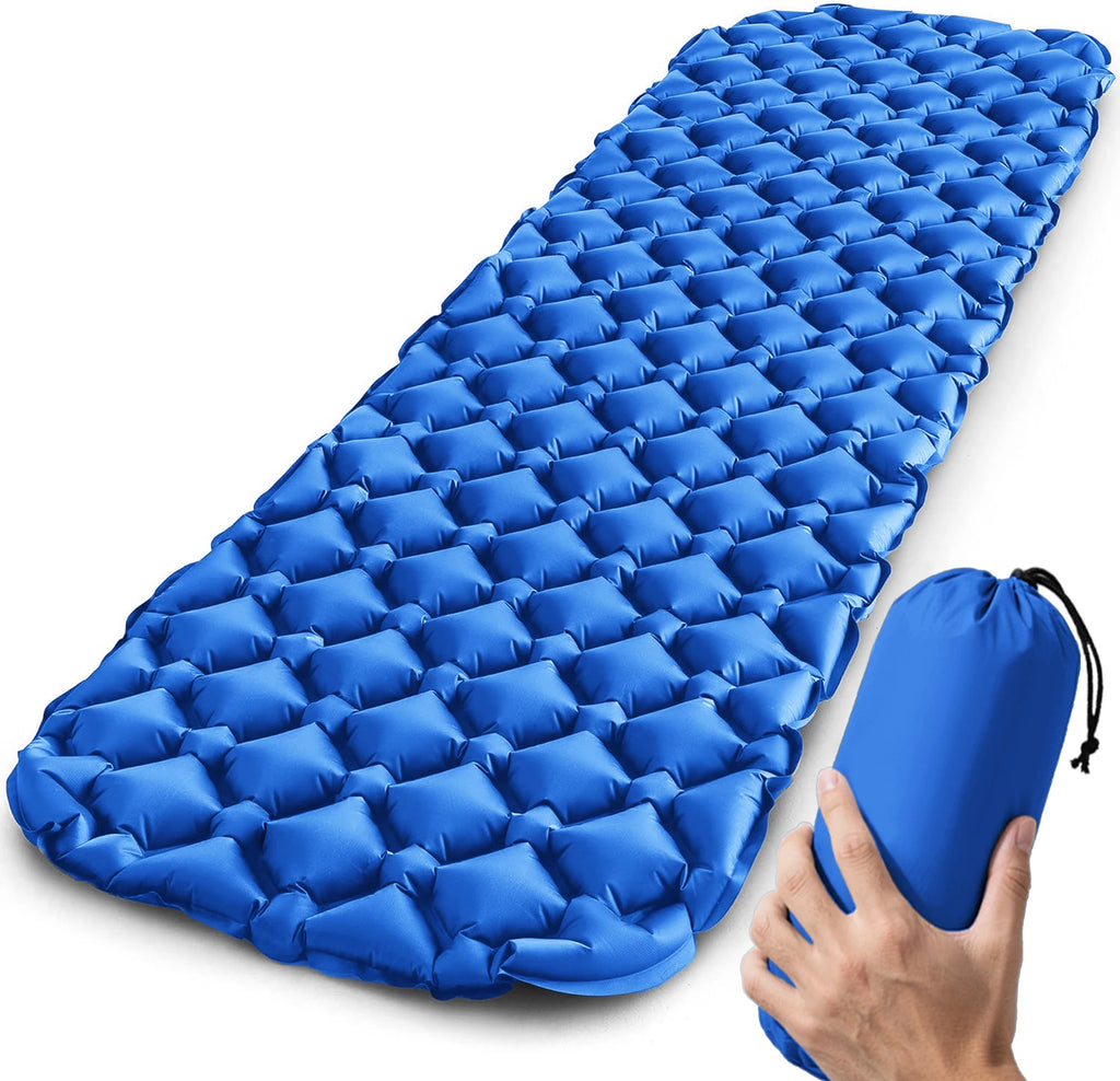 Camping Sleeping Pad Inflatable Mattress Ultralight TPU Nylon Travel Mat 190x60cm - Royal Blue