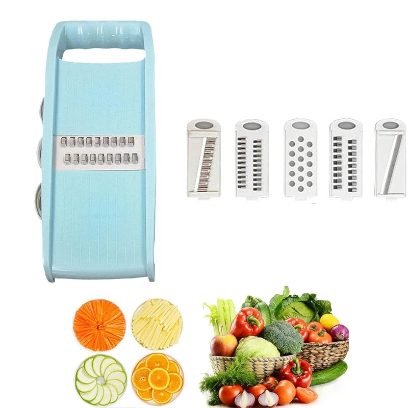 5-in-1 Vegetable Fruit Slicer Multifunctional Grater Shredder Chopper – Blue