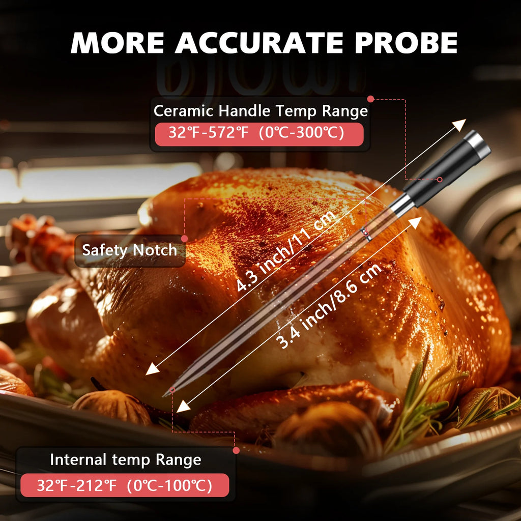 Wireless Bluetooth Meat Thermometer IP67 Waterproof Probes with LCD Screen 2 Probe Rechargeable for Grilling Smoker BBQ Oven