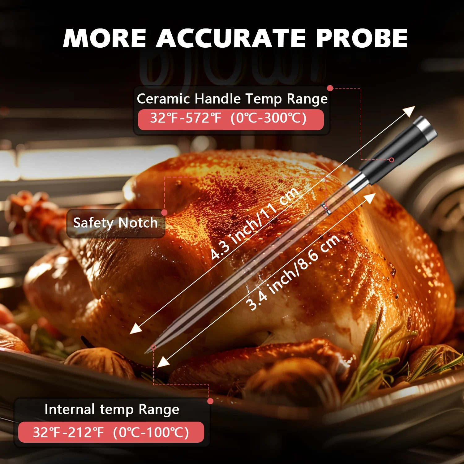 Wireless Bluetooth Meat Thermometer IP67 Waterproof Probes with LCD Screen 2 Probe Rechargeable for Grilling Smoker BBQ Oven
