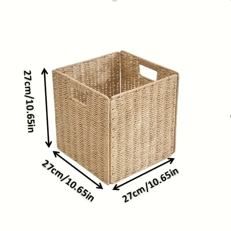 Portable Foldable Wicker Storage Basket Handmade Plant Fiber Organizer for Clothes Toys and Home Storage