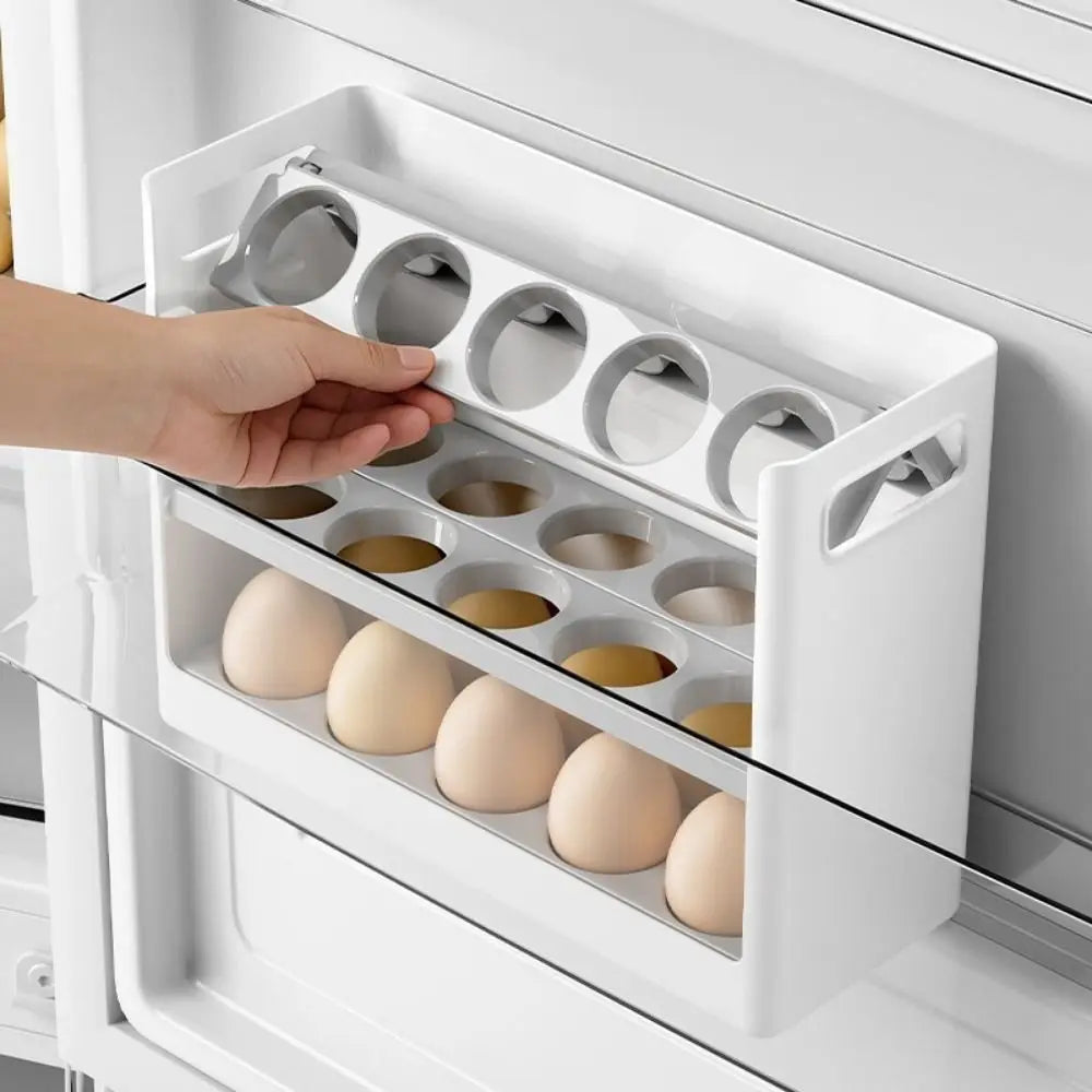 Egg Storage Box 30 Grid 3 Tier Flip-Top Plastic Fridge Organiser - White