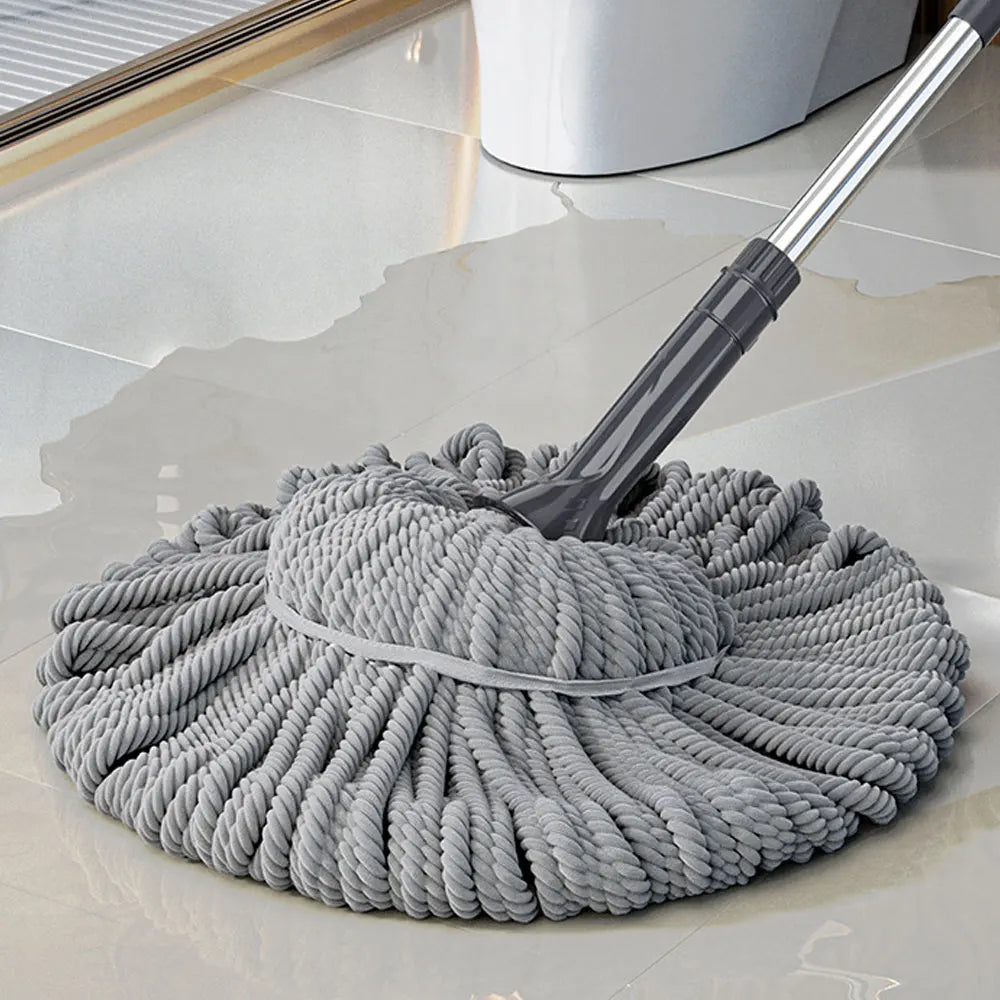 Rotating Self-Twisting Mop with Telescopic Handle 128cm Hands-Free Cleaning - Cotton Thread