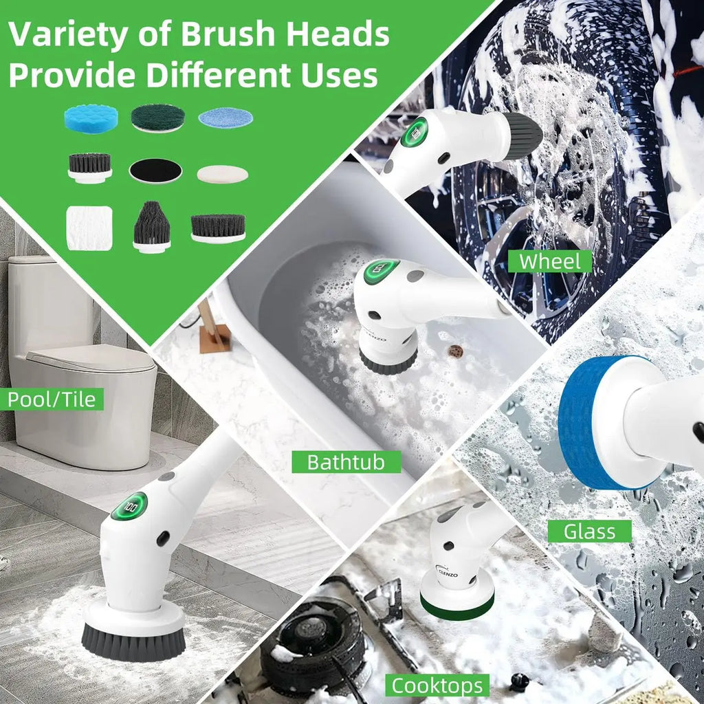 Electric Spin Scrubber 8 in 1 Cordless Cleaning Brush 2500mAh 3 Speed LED Display for Bathroom Tile